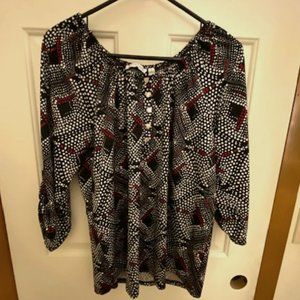 Black, White, and Red Notations 3/4 Sleeve Blouse